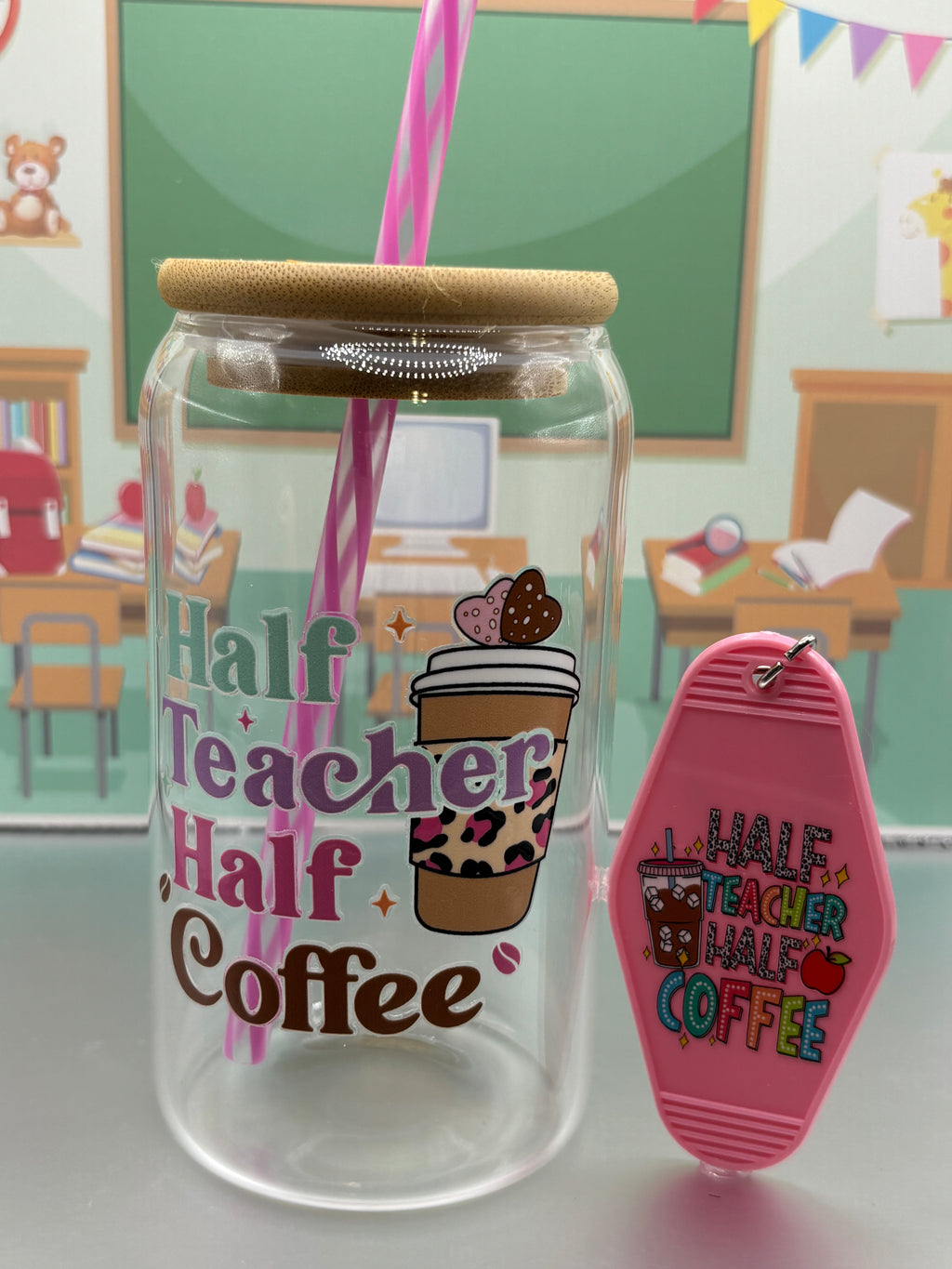 ✏️Teacher Glass Can + Matching Keychain Gift Set