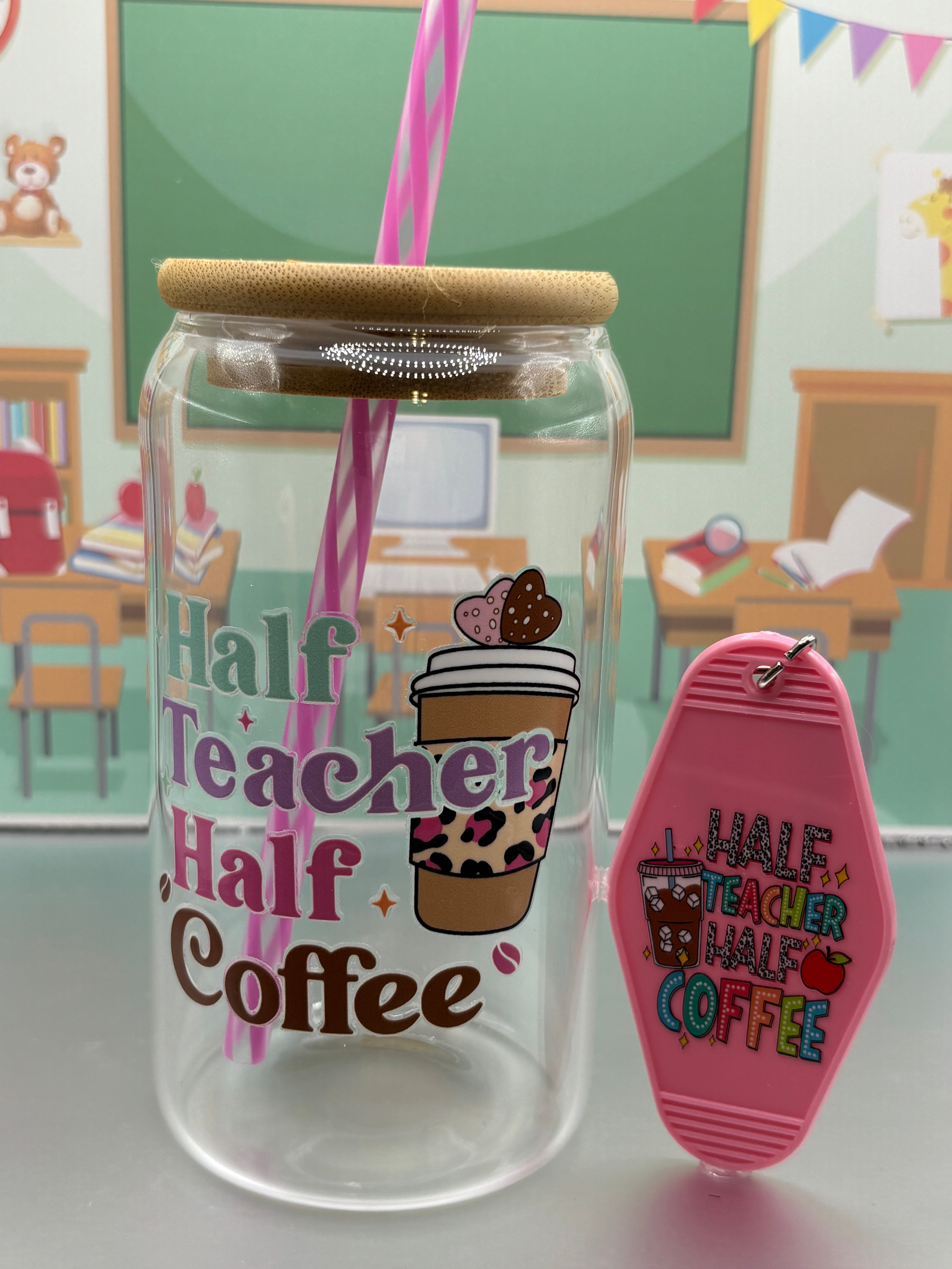 ✏️Teacher Glass Can + Matching Keychain Gift Set